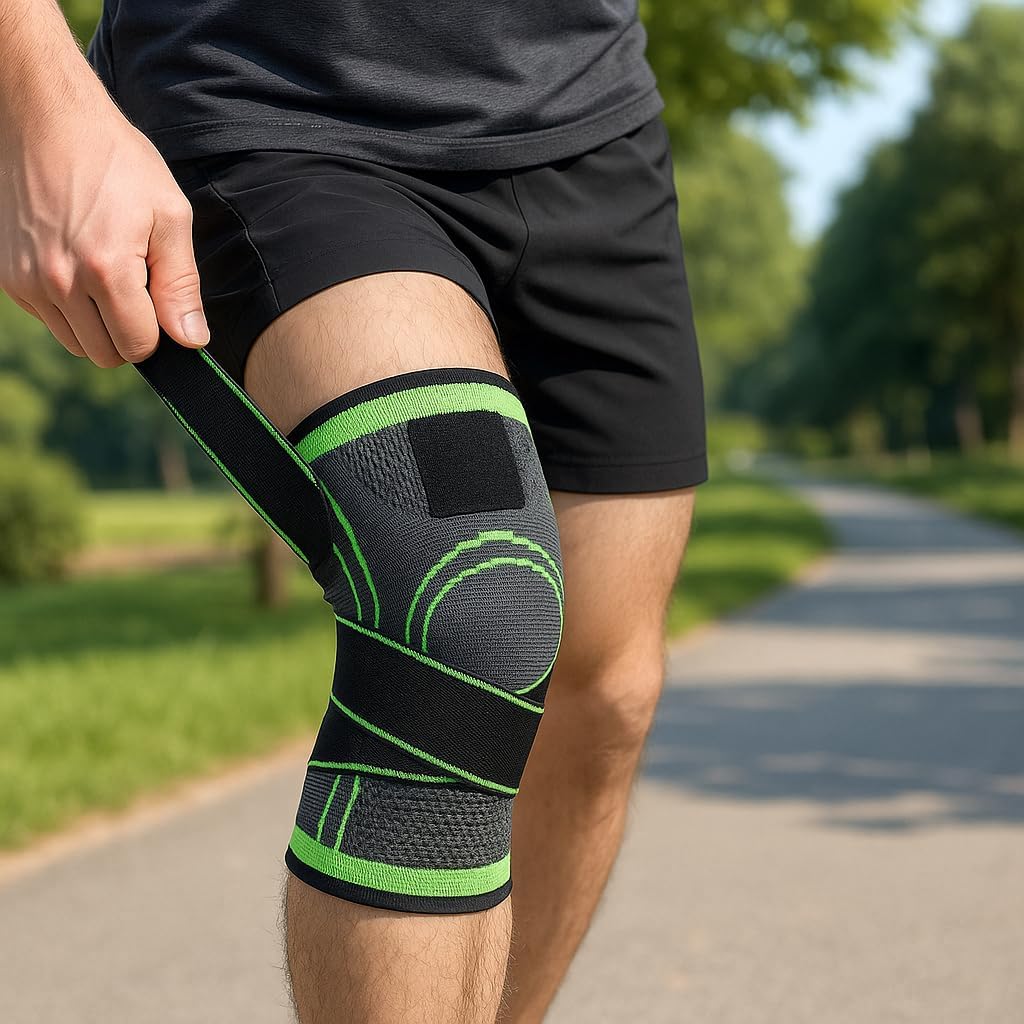 Knee Brace, Compression Support, Adjustable Strap, Pain Relief, Meniscus Tear Arthritis ACL MCL, Running Cycling Tennis Golf Basketball, Green, S