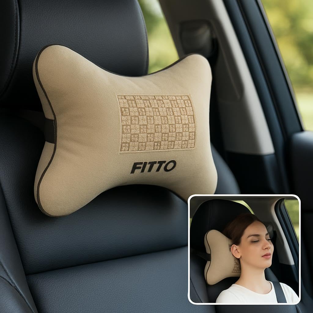 96 Pieces Car Headrest Neck Cushion Pillows with pattern (pack of 2 – Khaki)
