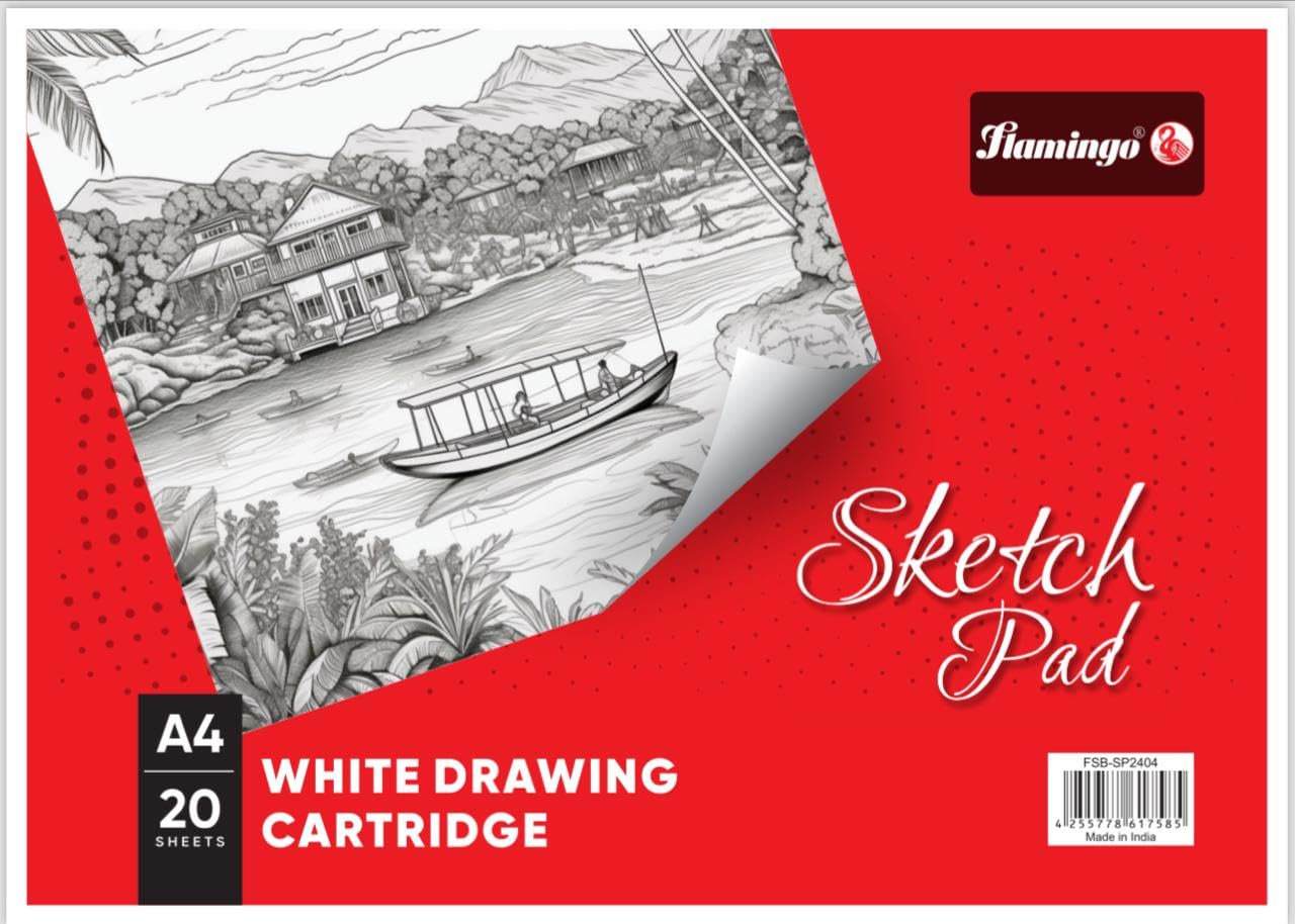 FITTO Premium White Drawing Cartridge Sketch Pad - 20 Sheets, Smooth 100 GSM Paper for Pencil, Charcoal, Ink & Watercolor - Acid-Free, Durable & Tear-Resistant - Ideal for Artists, Designers & Students