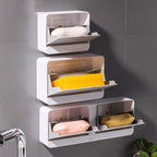 144 Pieces Soap Dishes for Shower (Creative Wall-Mounted Soap Box with Lid – Double Grids Soap Draining Rack – Bathroom Soap Holder – Waterproof Drawer Design – Durable PP Material (Size: M))