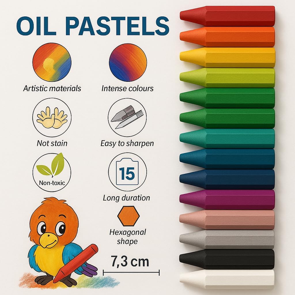18 Pieces Oil Pastel Set 7.3cm, 18 Vibrant Colors for Art, Drawing, Sketching