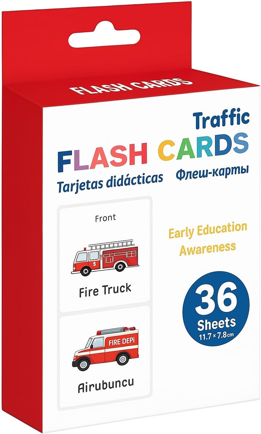 120 Pieces 36 Sheets Traffic Series Flash Cards (11.7x7.8cm – Learning & Traffic Safety Cards)