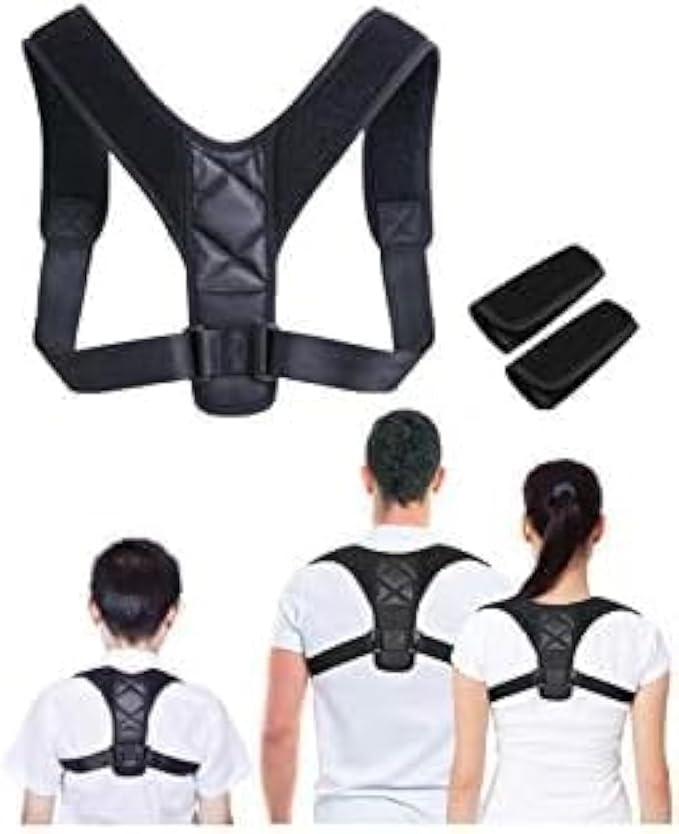 Fitto Adjustable Posture Corrector for Men, Women & Children, Invisible Back Support Belt with Shoulder Pads, Black