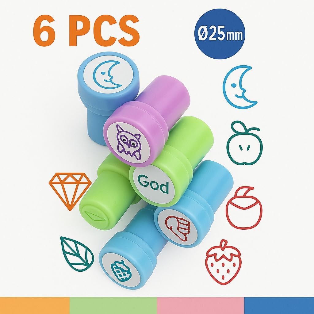 6 Pieces Assorted 25mm Stamps for Office & Stationery