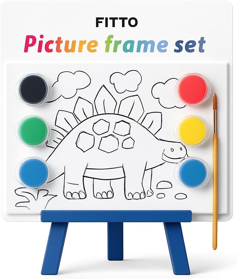 96 Pieces Dinosaur Art Sets with 6x4″ Canvas Boards (Easel – 6 Colors & Brush)