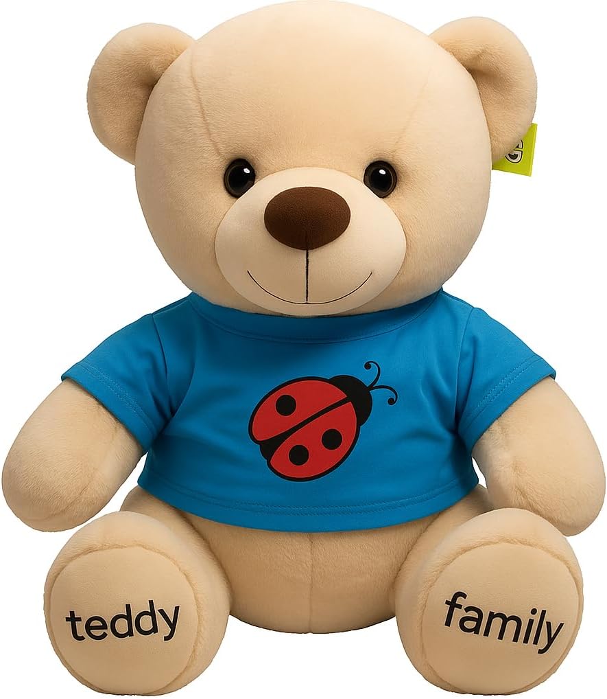 72 Pieces 40 cm Brown Teddy Bears with Blue T-Shirt (Cuddly Plush Soft Toy for Kids)