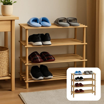 Wooden Shoe Rack 4 Layer, Natural Wood Color, 74x26x67cm