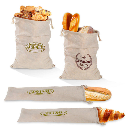 Eco-Friendly Reusable Bread Bags in Natural Beige Cotton with Drawstring