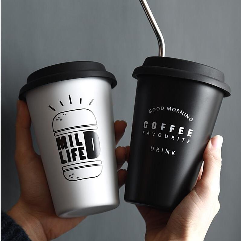Eco-Friendly Reusable Coffee Cups - Black & White Ceramic or Stainless Steel with Silicone Lids