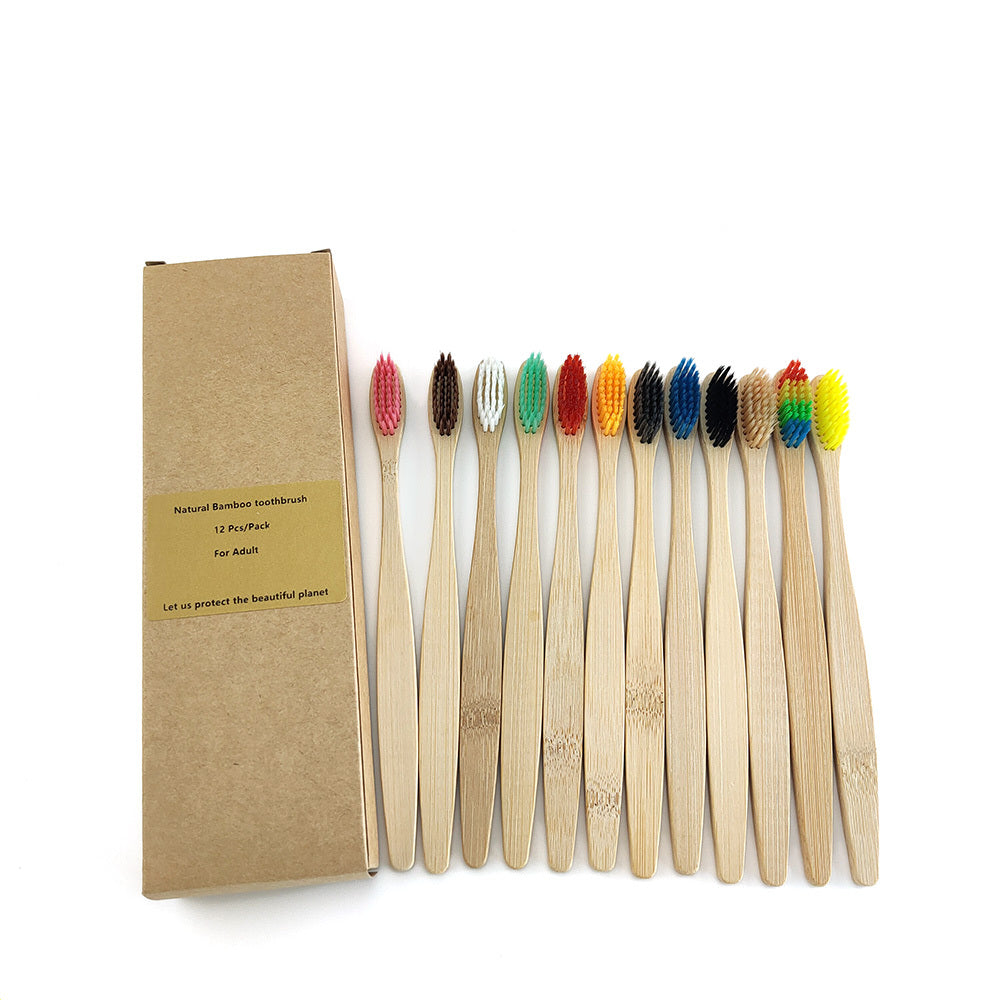 Eco-Friendly Bamboo Toothbrush 12-Pack with Biodegradable Handle