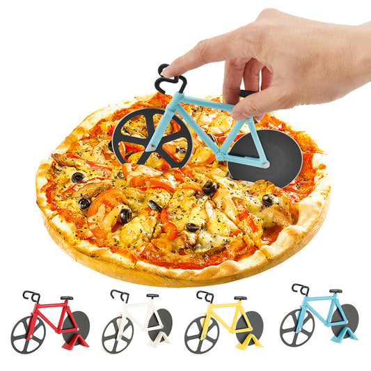 Bicycle Pizza Cutter in red, white, yellow, and blue