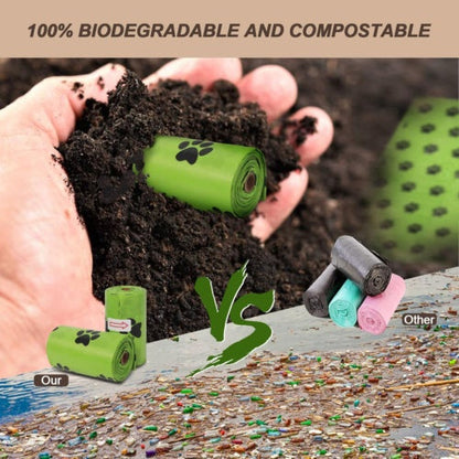 Eco-Friendly Biodegradable Dog Waste Bags - Green Paw Print Design