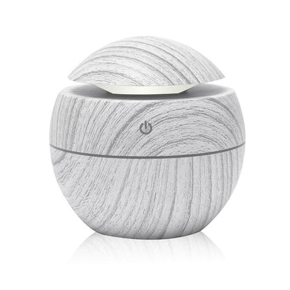 Eco-Friendly Spherical Humidifier with Wood Grain Finish and Blue Light