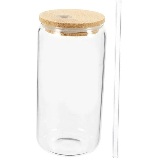 Eco-Friendly Glass Jar with Bamboo Lid and Straw