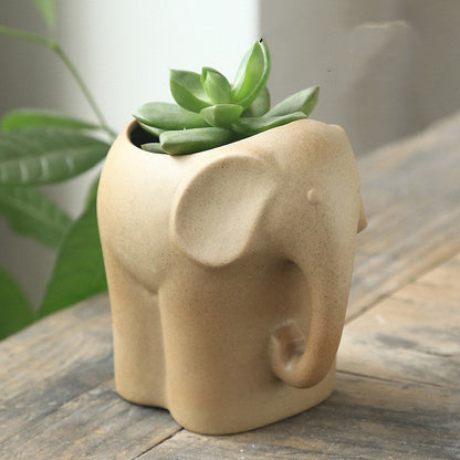 Eco-Friendly Elephant & Cat Succulent Planters - Natural Beige Ceramic
