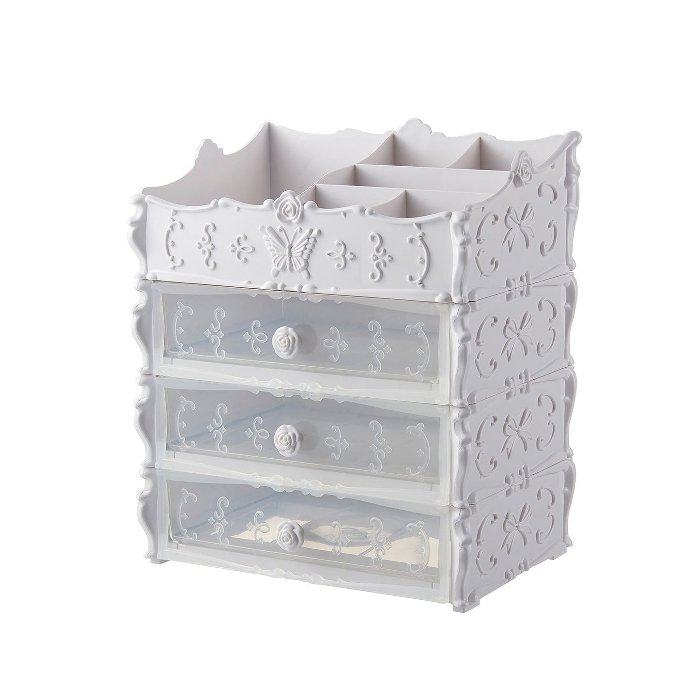 Pink Rectangular Cosmetic Organizer with Drawers for Clutter-Free Spaces
