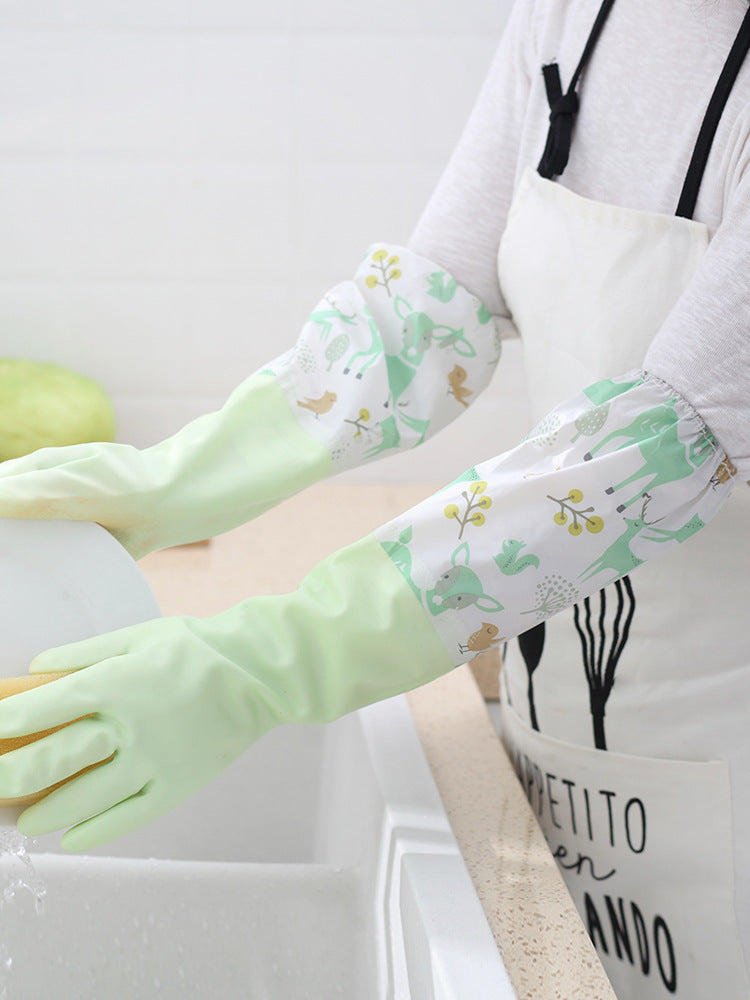 Eco-Friendly Reusable Dishwashing Gloves - Light Green, Durable, Biodegradable