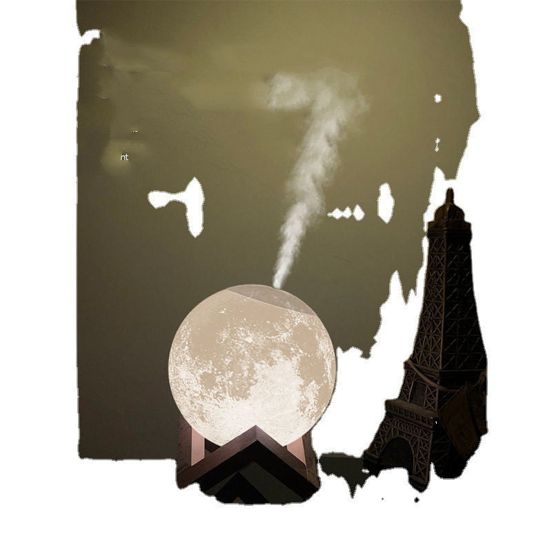Moon-Shaped Humidifier with Wooden Stand for Wellness and Air Quality