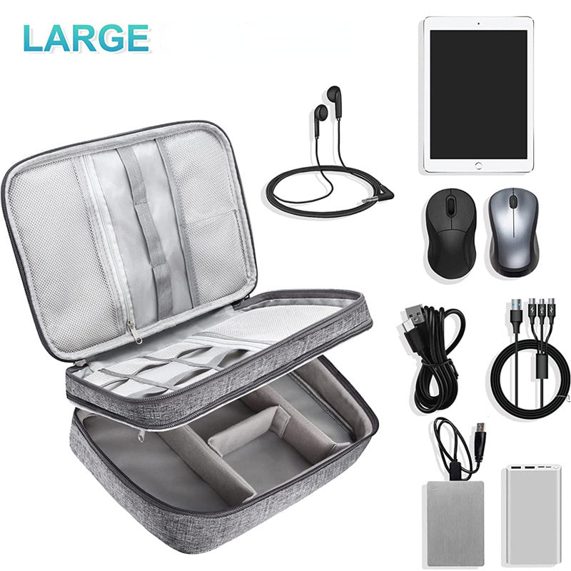 Gray Rectangular Cable Organizer Bag for Electronics