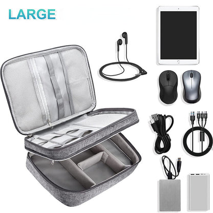 Gray Rectangular Cable Organizer Bag for Electronics