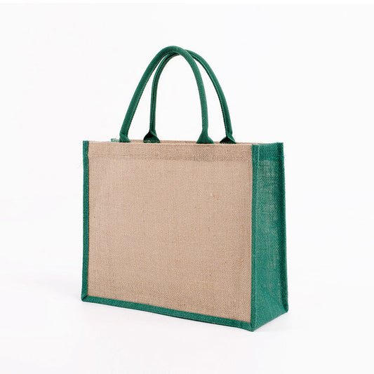 Eco-Friendly Reusable Tote Bag in Natural Beige with Green Trim