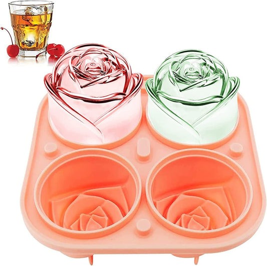 Pink silicone ice cube mold with rose-shaped cavities