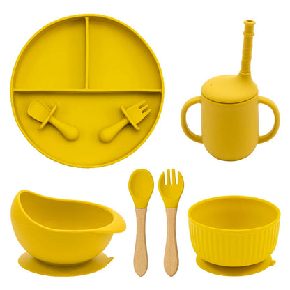 Eco-Friendly Pink Children's Dinnerware Set - Silicone & Wood