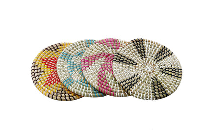 Eco-Friendly Woven Natural Fiber Coasters - Multicolored Round Design