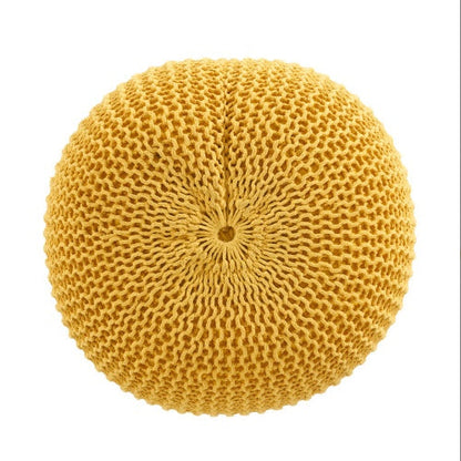 Eco-Friendly Knitted Yellow Pouf - Versatile Home Decor