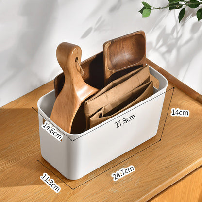 Durable White Rectangular Storage Bins with Handles for Home Organization
