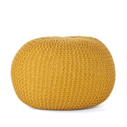 Eco-Friendly Knitted Yellow Pouf - Versatile Home Decor