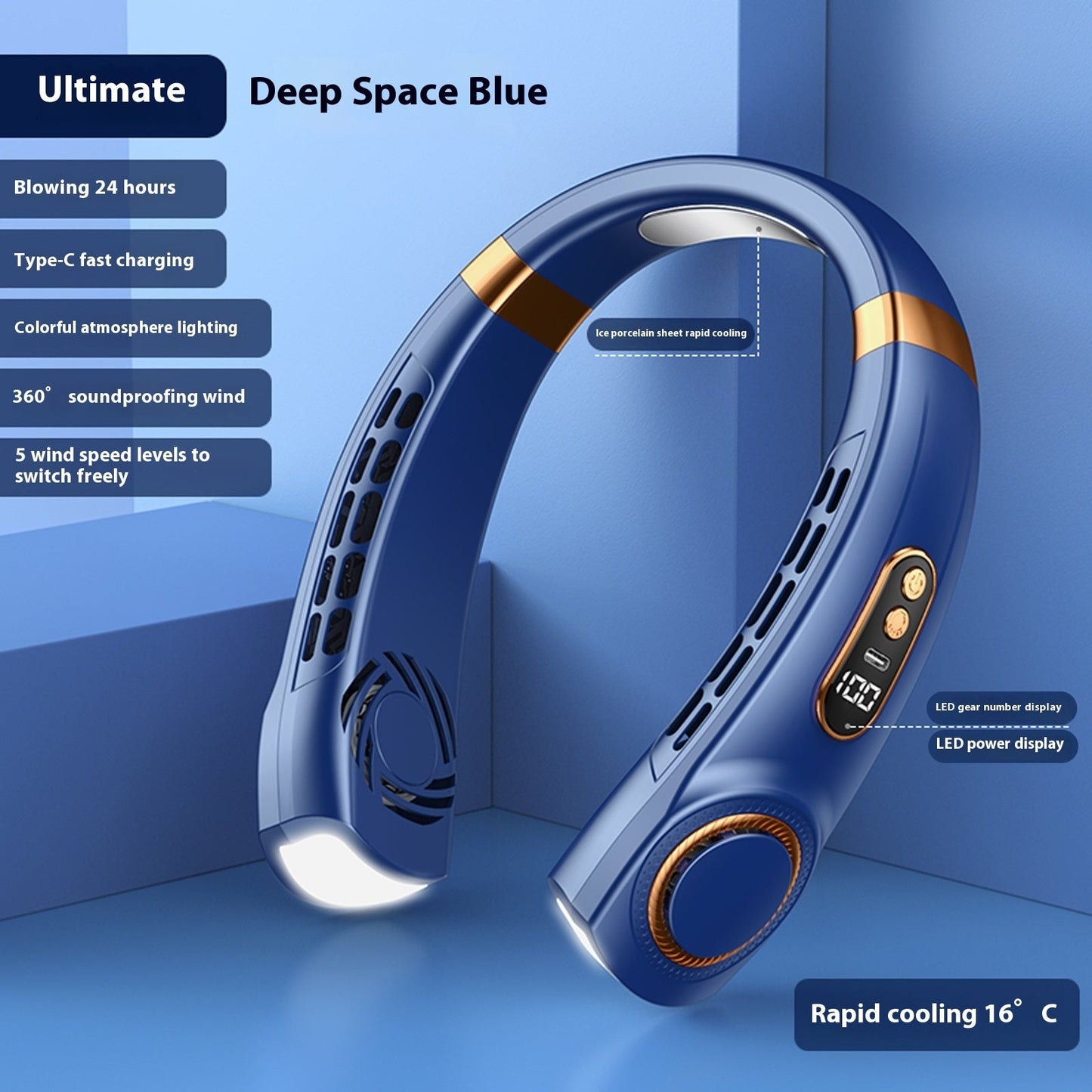 Eco-Friendly Portable Neck Fan - Hands-Free Cooling with Rechargeable Battery