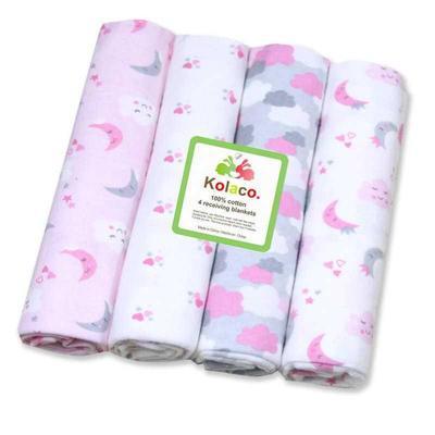 Organic Cotton Baby Receiving Blankets in Pink, White, and Gray Patterns