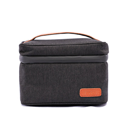 Eco-Friendly Travel Toiletry Bag - Blue Canvas with Brown Accents