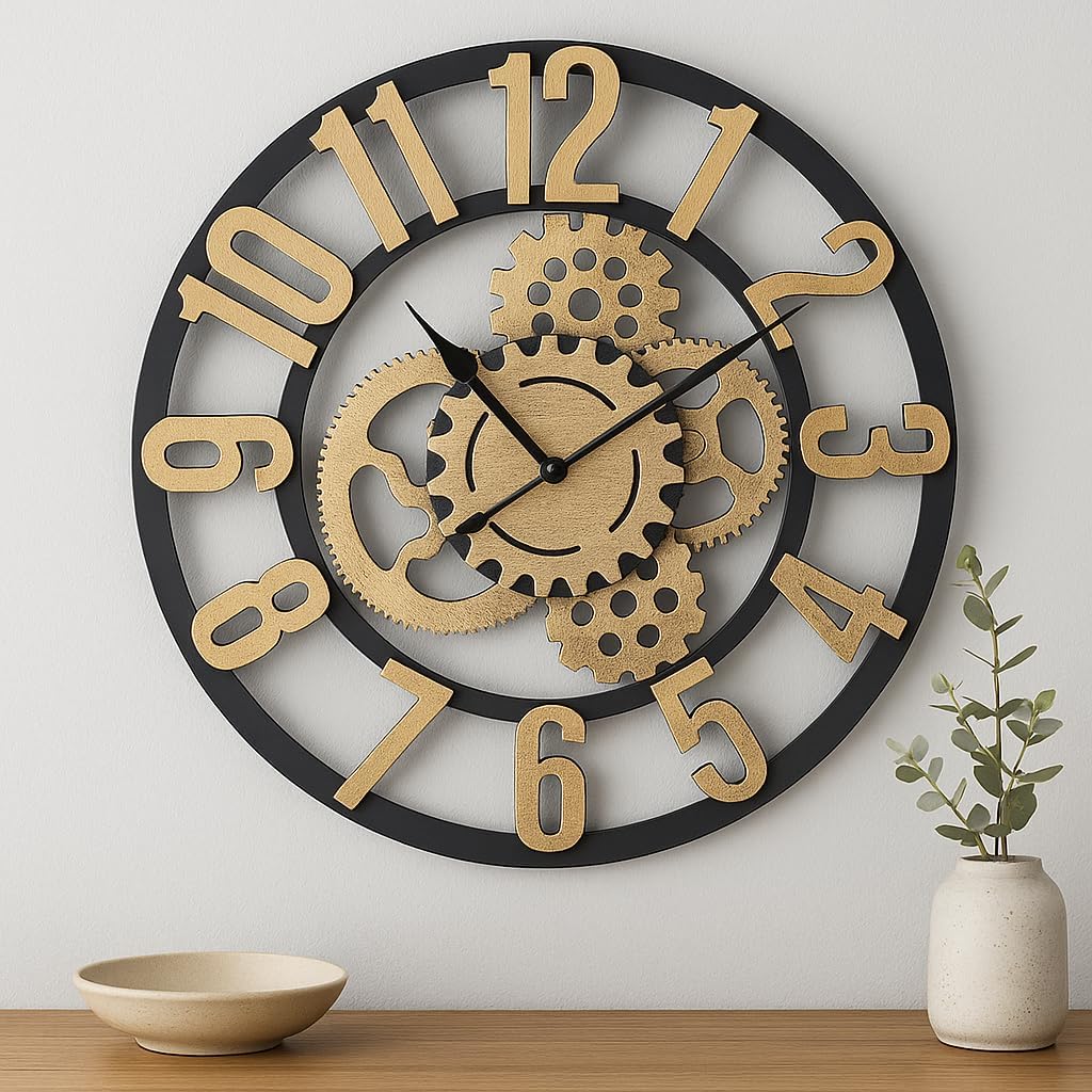 72 Pieces Elegant Mechanical Design Wall Clock | Classic Retros with Exposed Gears | Premium Quality | Ideal for Living Room (Office – or Bedroom | Decorative Timepiece with Vintage Appeal)