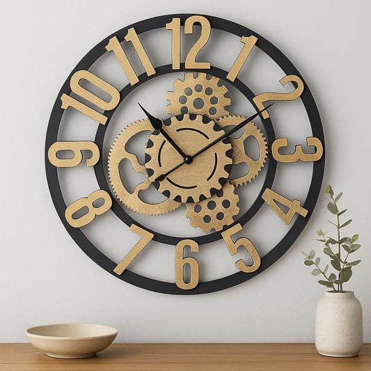 Elegant Mechanical Design Wall Clock | Classic Retro Style with Exposed Gears | Premium Quality | Ideal for Living Room, Office, or Bedroom | Decorative Timepiece with Vintage Appeal