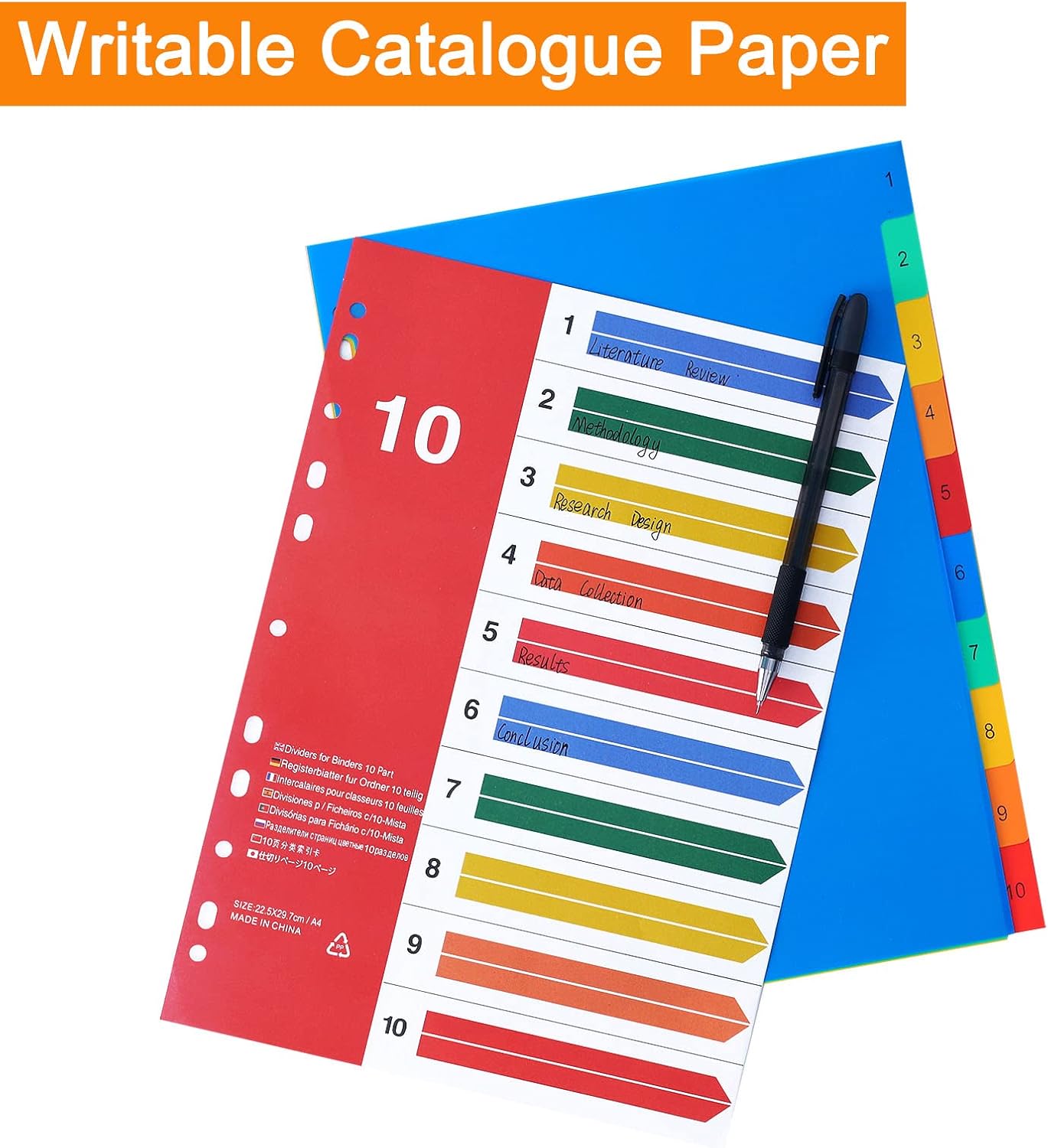 144 Pieces 10 Pages 11 Hole Dividers for Binding (A4 Sheet Capable Binder Tabs)