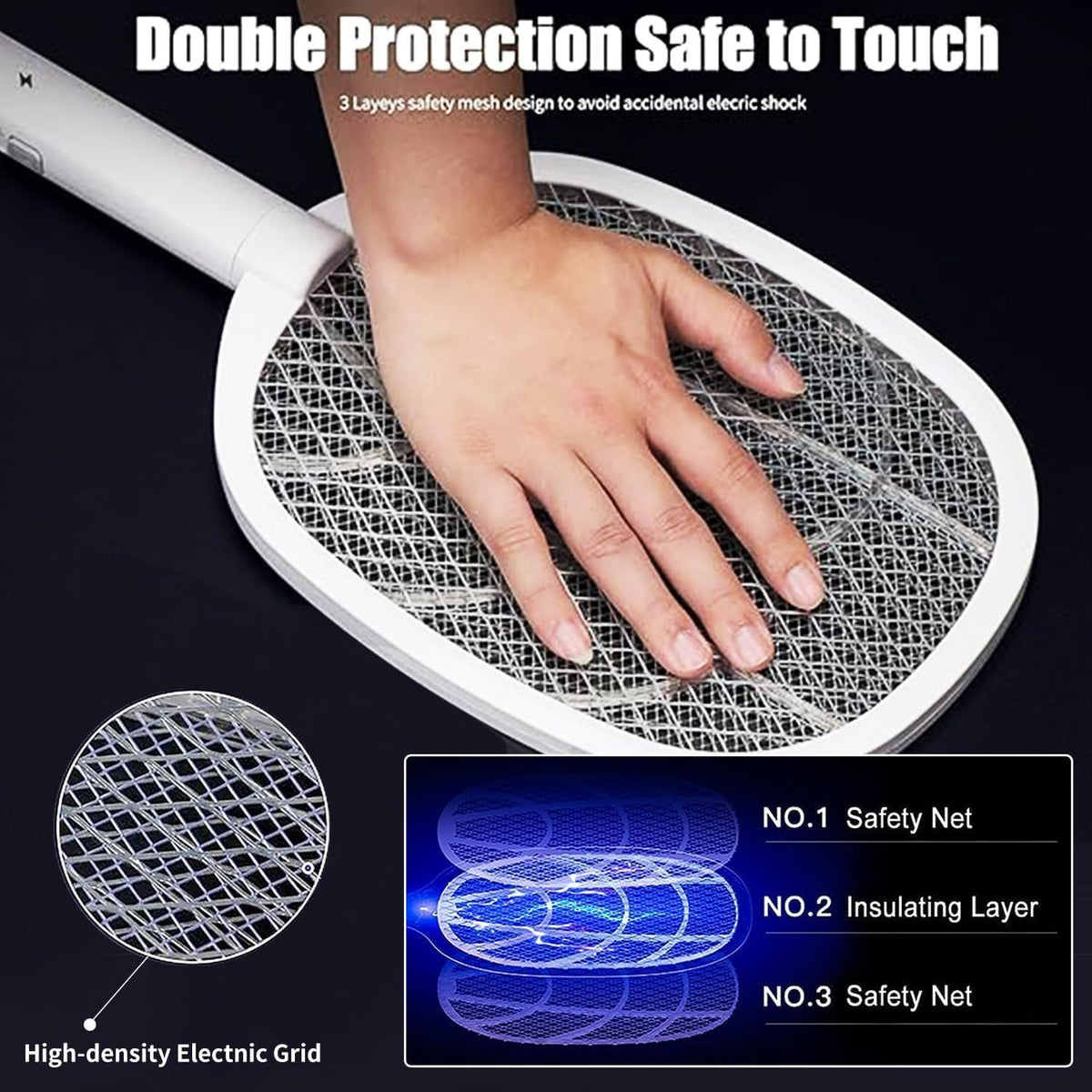 96 Pieces 3000V Electric Fly Swatters (2-in-1 Dual Modes Mosquito Killer & Bug Zapper with USB Rechargeable Base – Powerful 3-Layer Safety Mesh for Home – Bedroom – Kitchen – Patio)