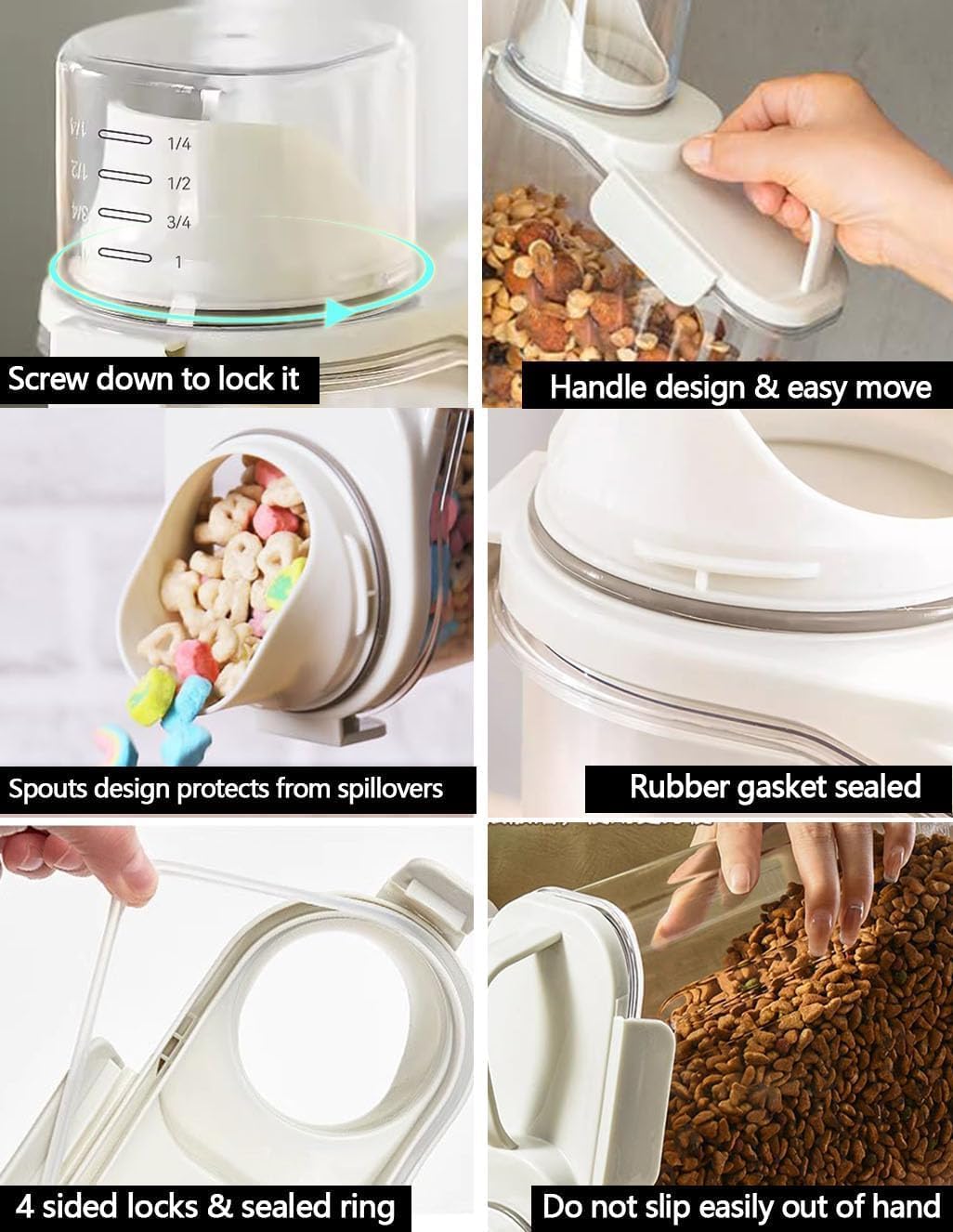 2L Airtight Cereal Container Storage with Measuring Cup and Pouring Spout for Flour and Dry Food