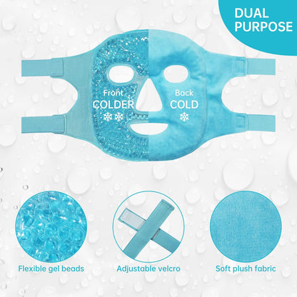 Cold Face Eye Mask Ice Pack - Reusable Gel Beads Cooling Compress for Puffy Eyes, Dark Circles, Sinus Relief, Face Puffiness Reduction, Hot & Cold Therapy for Relaxation, Pain Relief