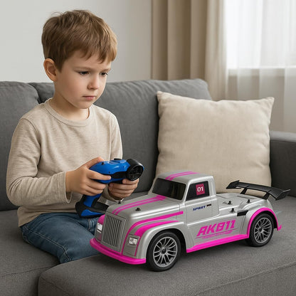 Large Remote Control Truck 1:10, Full Cover Pink LED Light High Speed Racing Car with Spoilers, Pink