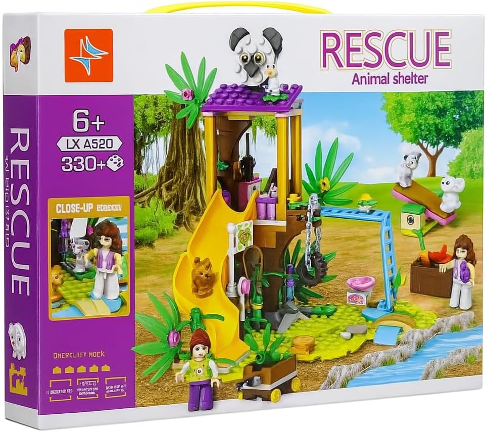 Rescue Animal Shelter Building Set | 330+ Pieces | Creative STEM Toy for Kids | Build Animal Rescue Shelter, Shelter Accessories, and More | Fun, Educational & Safe for Ages 6+