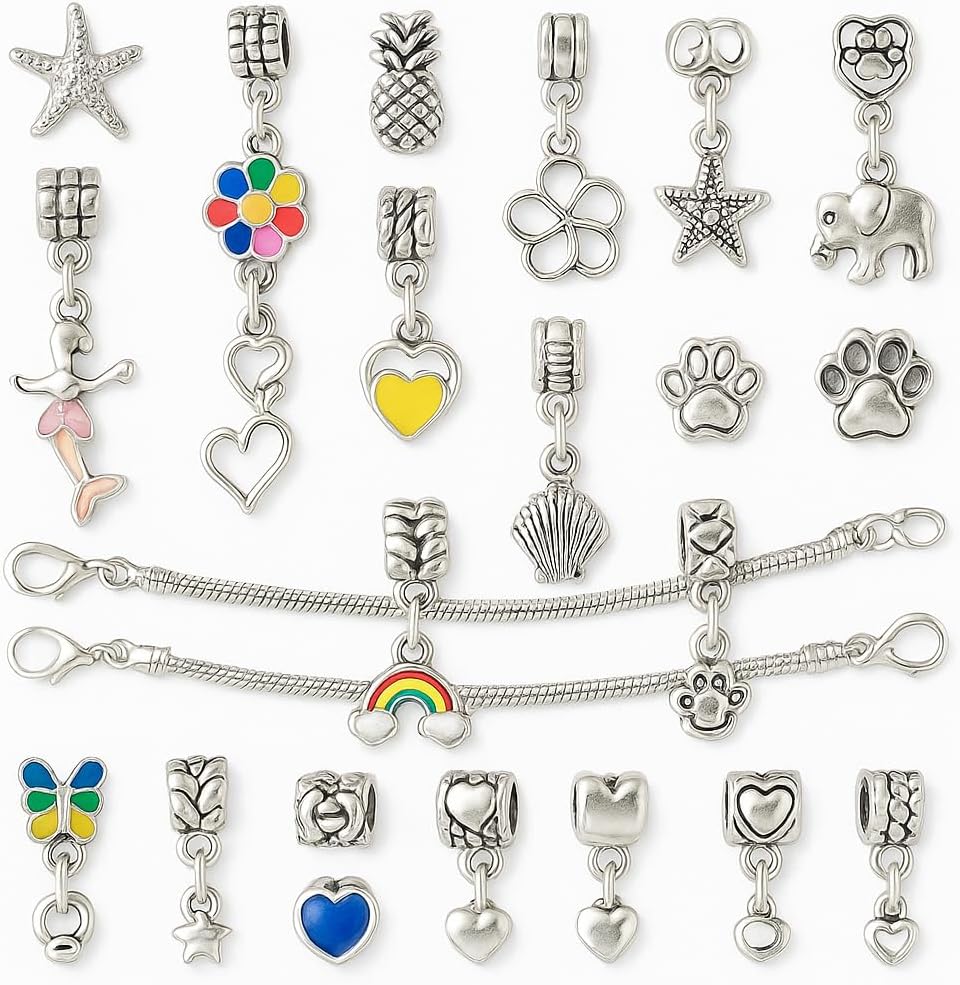 72 Pieces 130-Piece Bracelet and Pendant Making Kits with Premium Metal & Glass Pendants (Includes Pink Storage Bag)