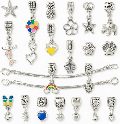 130-Piece Bracelet and Pendant Making Kit with Premium Metal & Glass Pendants, Includes Pink Storage Bag