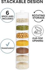 96 Pieces Spice Tower Plastic Transparent 6 Pieces Sets (Spice Jar Pepper Shaker Box – Transparent Rotating Seasoning Storage Organizer Herb Kitchen Rack – Condiment Bottles for Home and Kitchen)