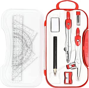 FITTO Mathematical Drawing Instruments Box – Complete Geometry Set with Compass, Protractor, Ruler, Set Squares, Eraser – Precision Tools for School, Office, and Engineering Use