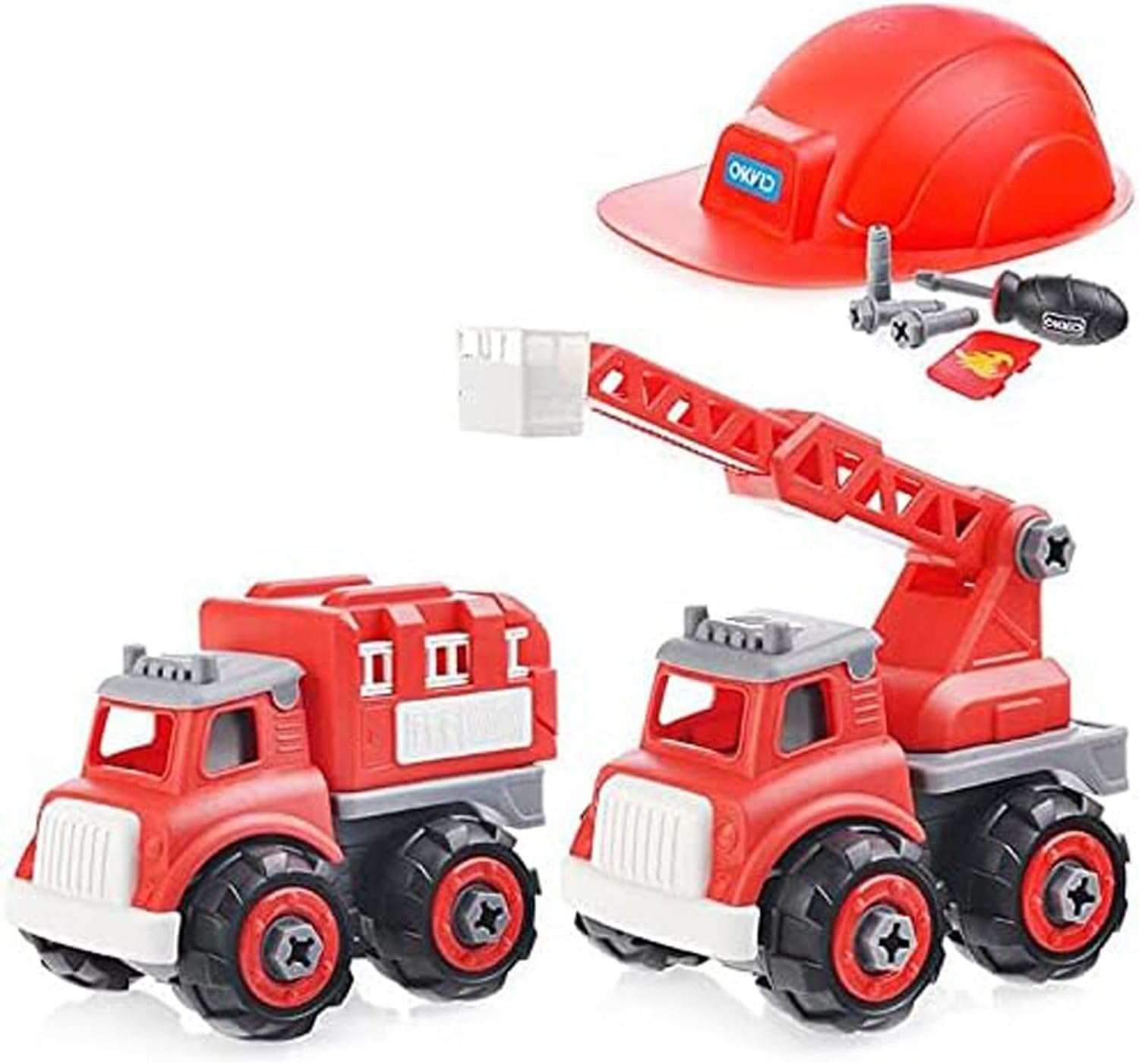 48 Pieces Take Apart Toys Fire Truck Sets for Boys with Screwdriver (Equipment Truck – and Firefighter Helmet Complete Play Kit STEM toys for 3 Year Old)