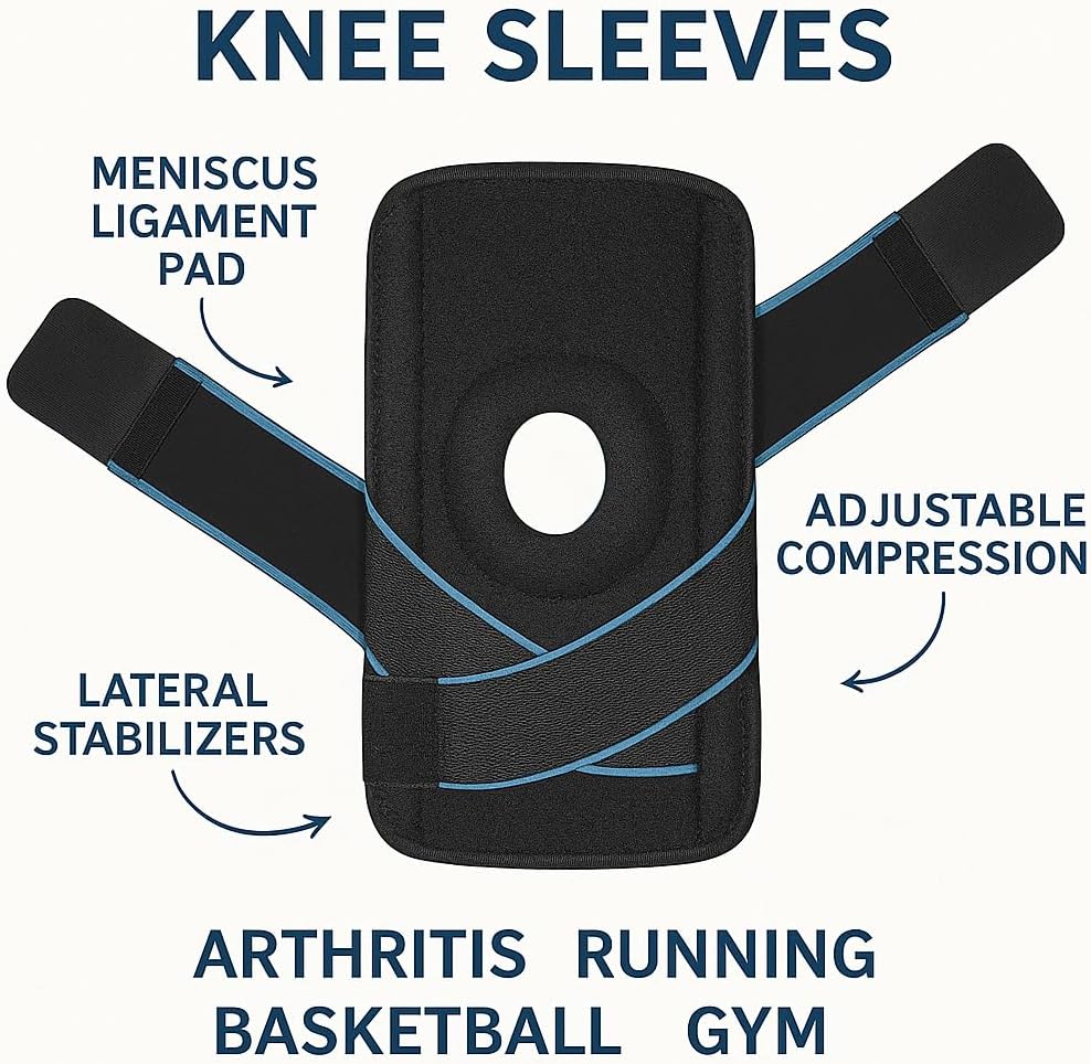 96 Pieces Knee Sleeves (Meniscus Ligament Pads – Lateral Stabilizers – Adjustable Compression – Arthritis Running Basketball Gym – Blue)