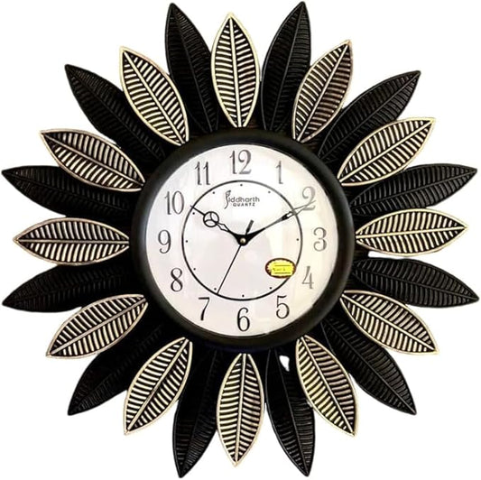 FITTO Leaf Design Wall Clock, 12-Inch Decorative Wall Clock with Silent Quartz Movement, Modern Leaf Pattern, Round Wall Clock for Living Room, Bedroom, Kitchen, Office, Home Décor