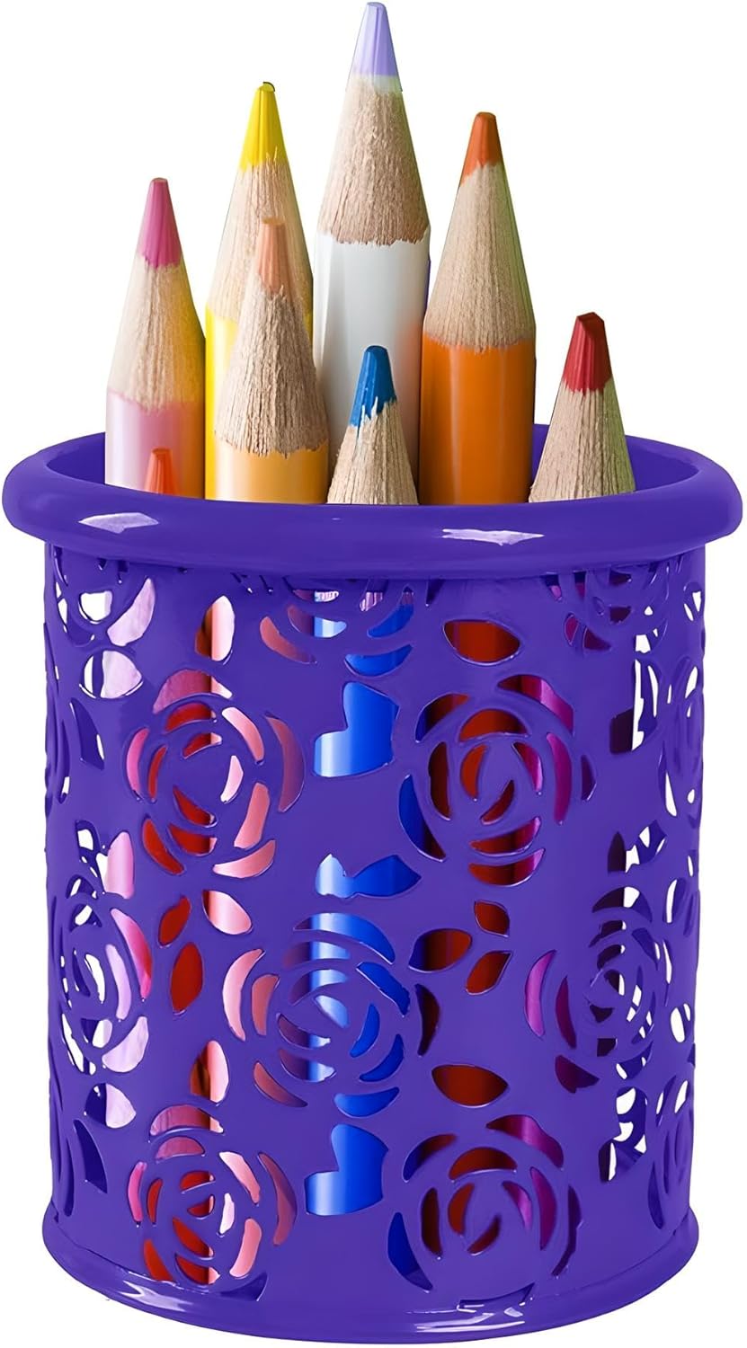 Dark Blue Pen Holder Round Desk Organizer 8x9cm